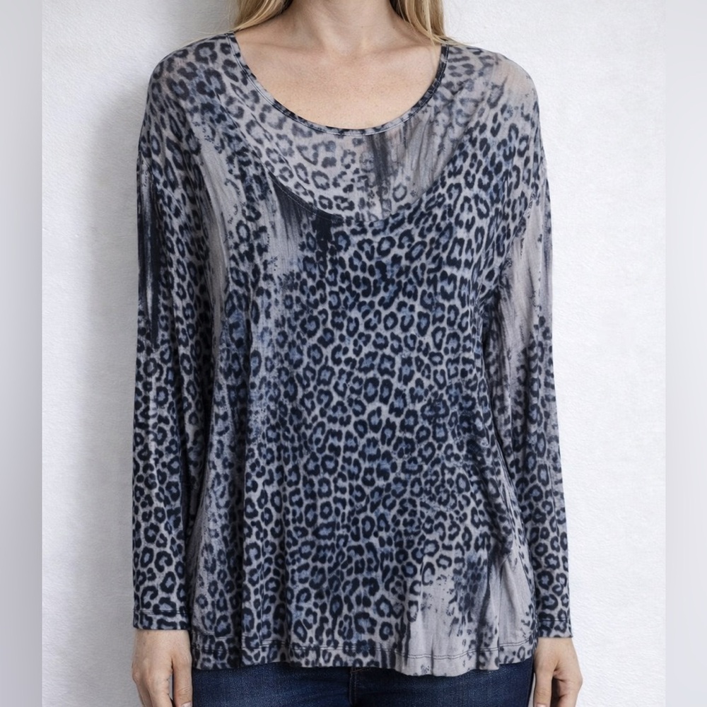 Chicos Travelers Animal Print Pullover Top Scoop Neck Large Chicos 2 Resortwear